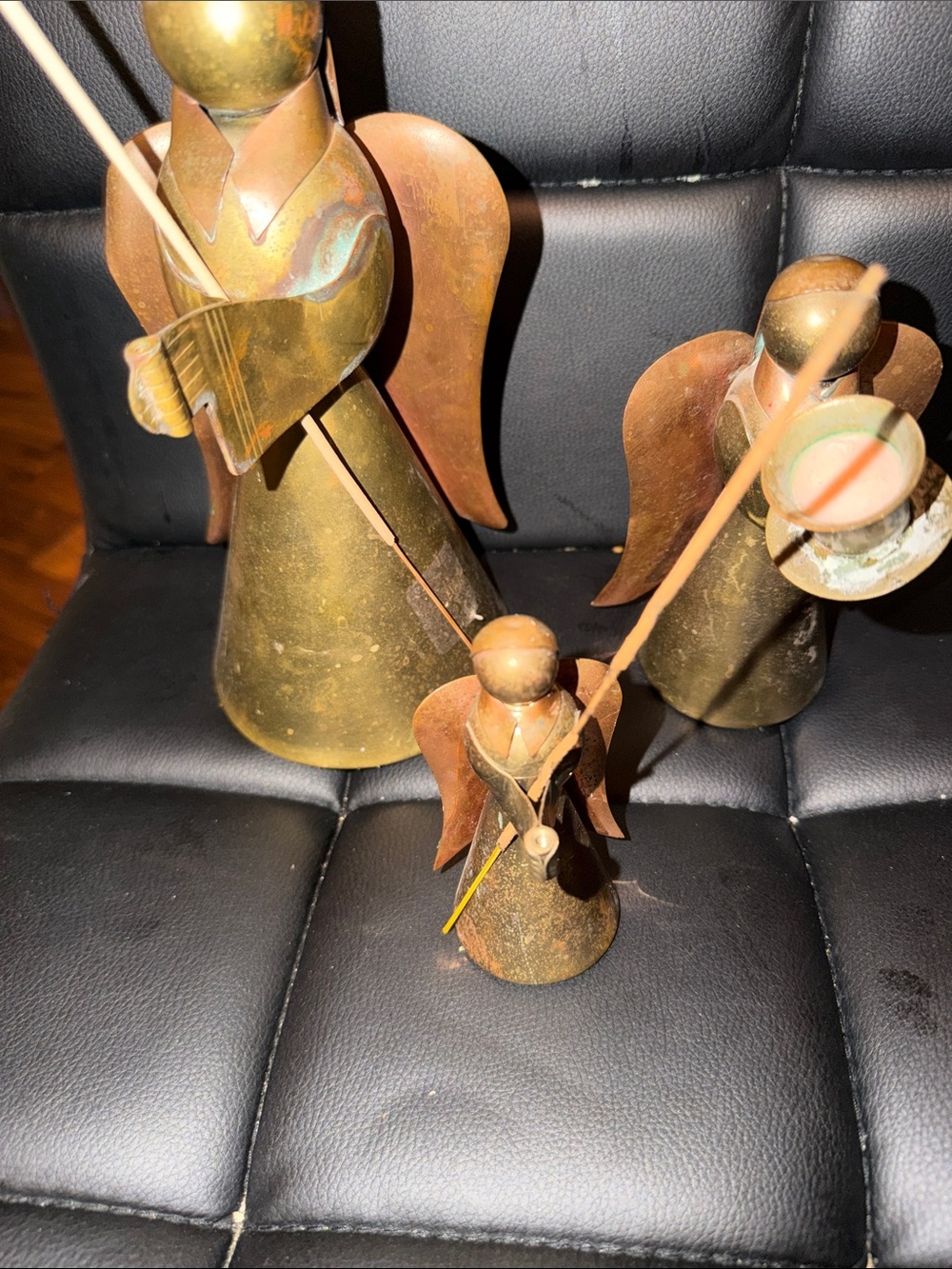 Set of Brass Angel Figurines - Rustic Brown made in Hong Kong